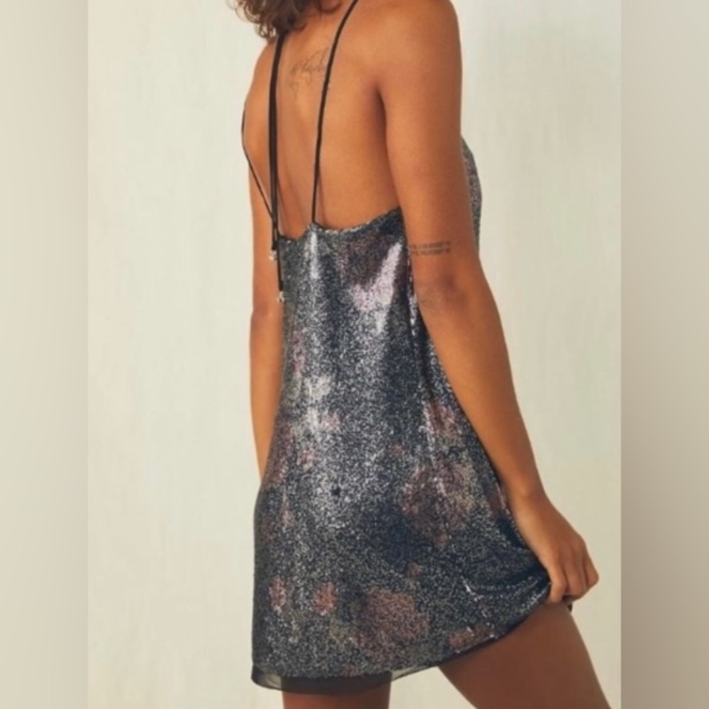 Free People shimmering mini dress open back slip dress shimmering party dress